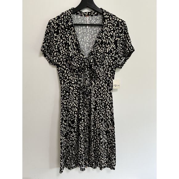 NWT Free People Marsaille Mini Wrap Dress size L Black Animal Print Cut Out - Picture 4 of 13